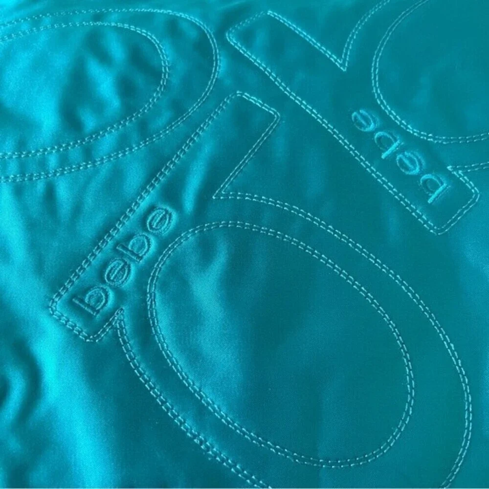 Vintage Bebe Y2K Turquoise Satin Logo Hobo Bag Teal Gold Chain